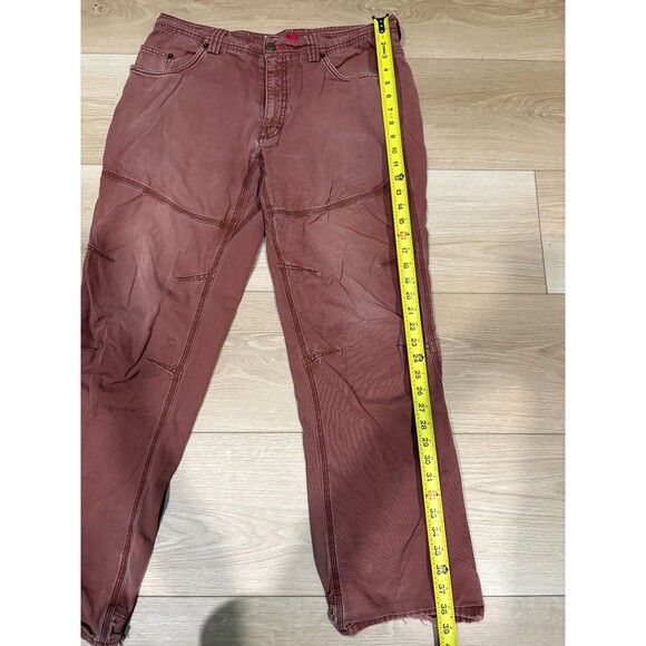 EMS Men's Workwear Stretch Pants Reinforced Knee Red Maroon Distressed 36 x 32 - Picture 3 of 9